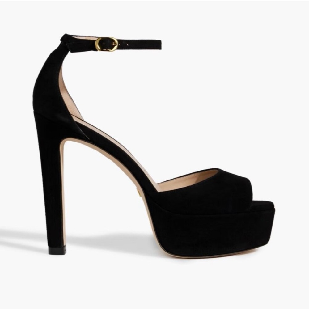 Stuart Weitzman Black Suede Ankle-Strap Platform Heels